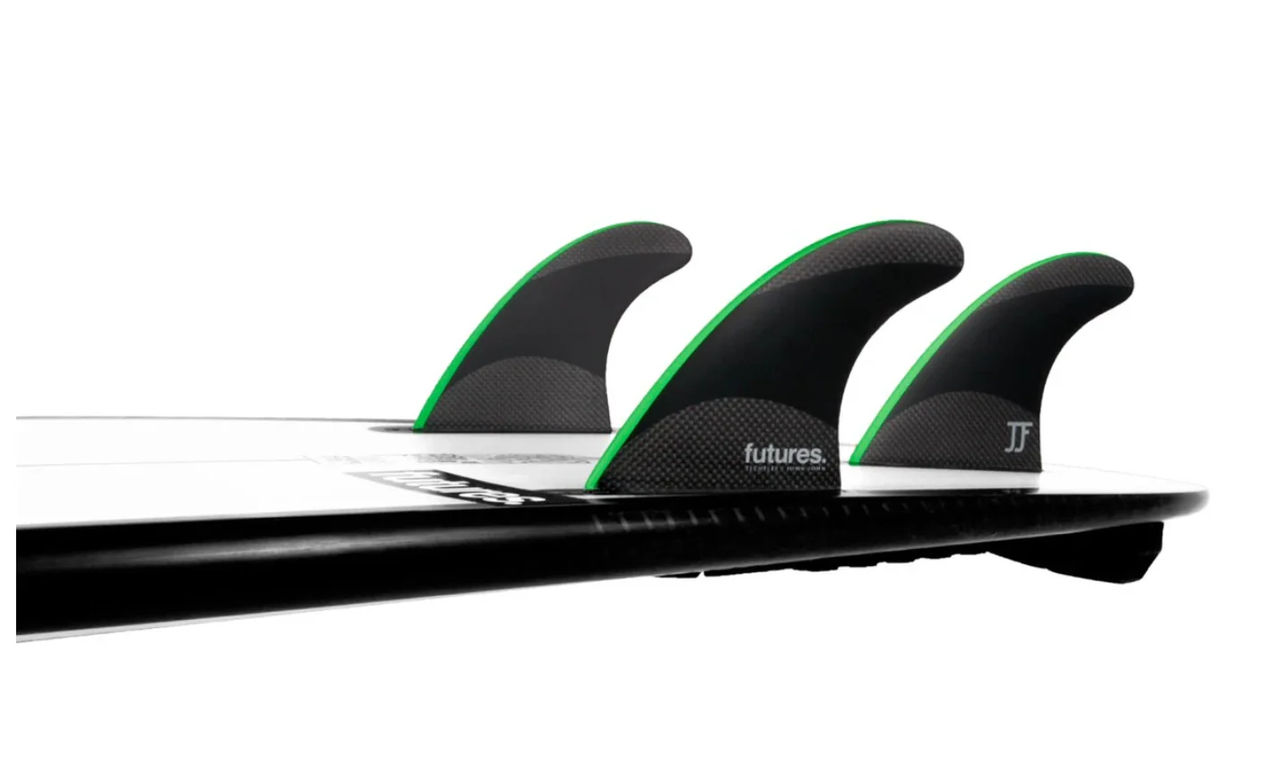 Futures JJF TechFlex Medium Thruster Fin Set - Black/Neon Green - Image 2