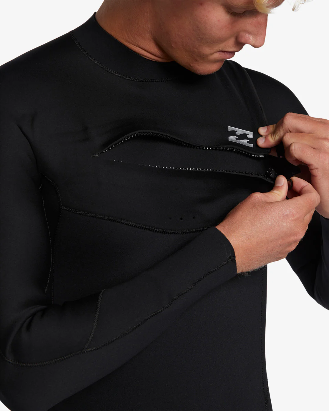 Mens 3/2mm Foil Chest Zip Steamer Wetsuit - Black - Image 4