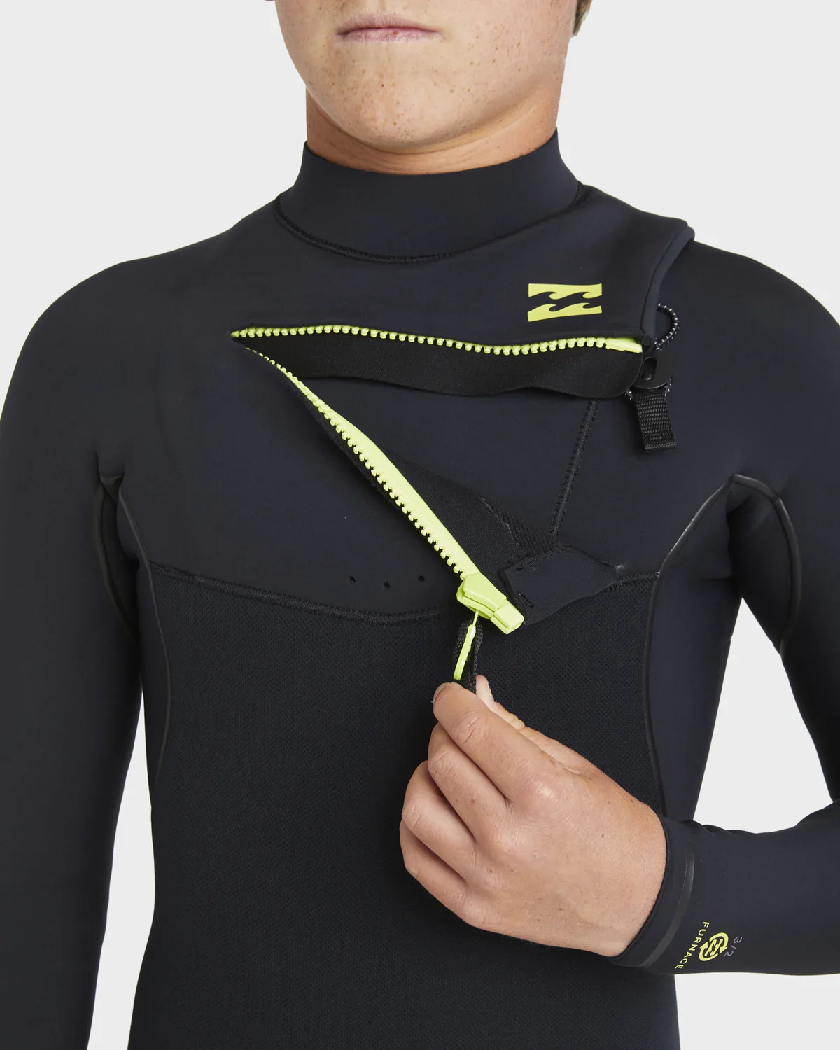 Billabong Boys 3/2mm Furnace Natural Chest Zip Steamer Wetsuit - Image 4