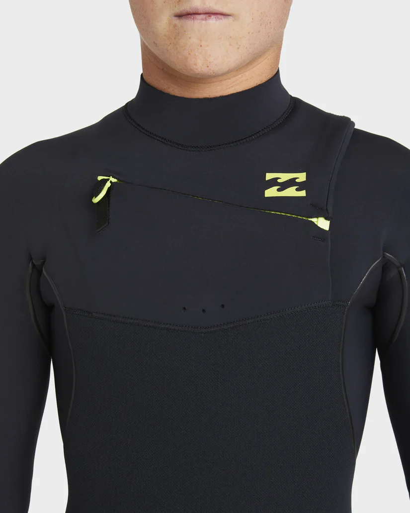 Boys 4/3mm Furnace Natural Chest Zip Steamer Wetsuit - Black - Image 3