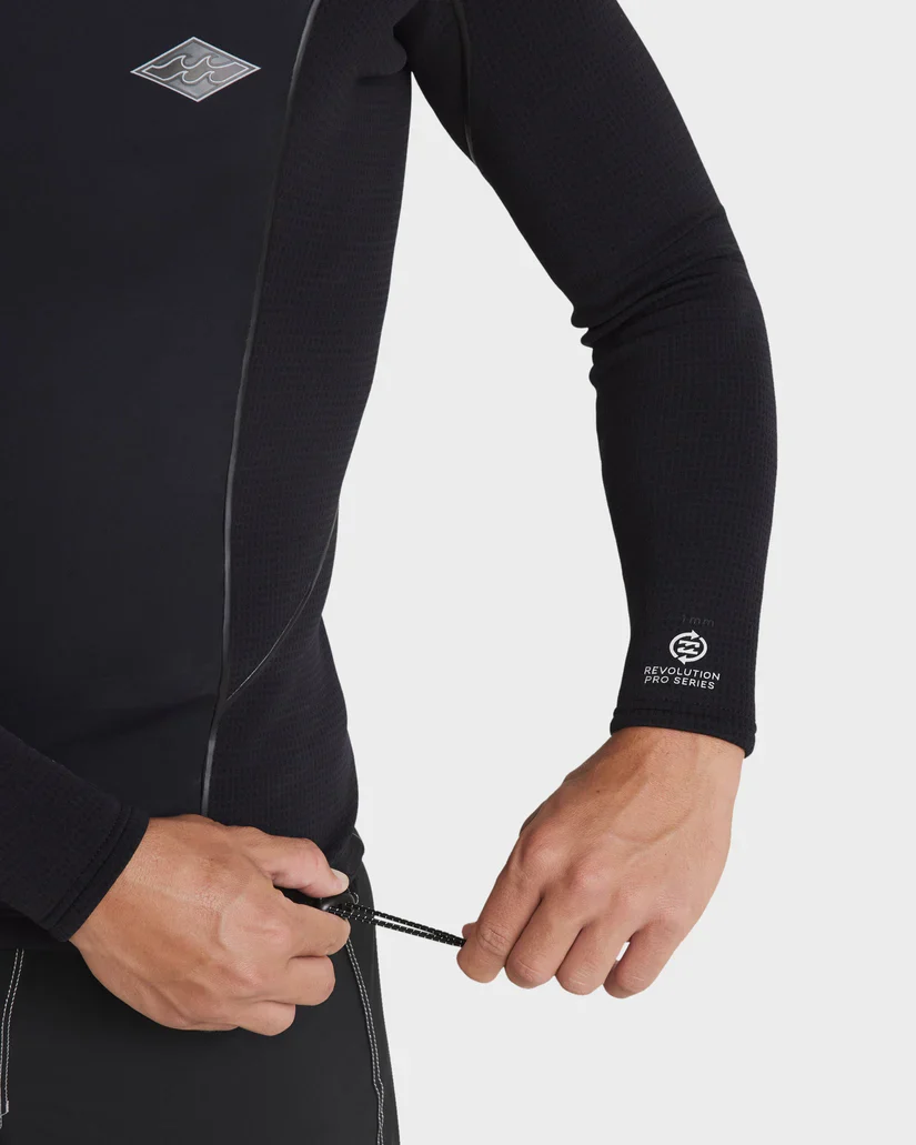Mens 1/1mm Revolution Pro Long Sleeve Wetsuit Top - Black - Image 4