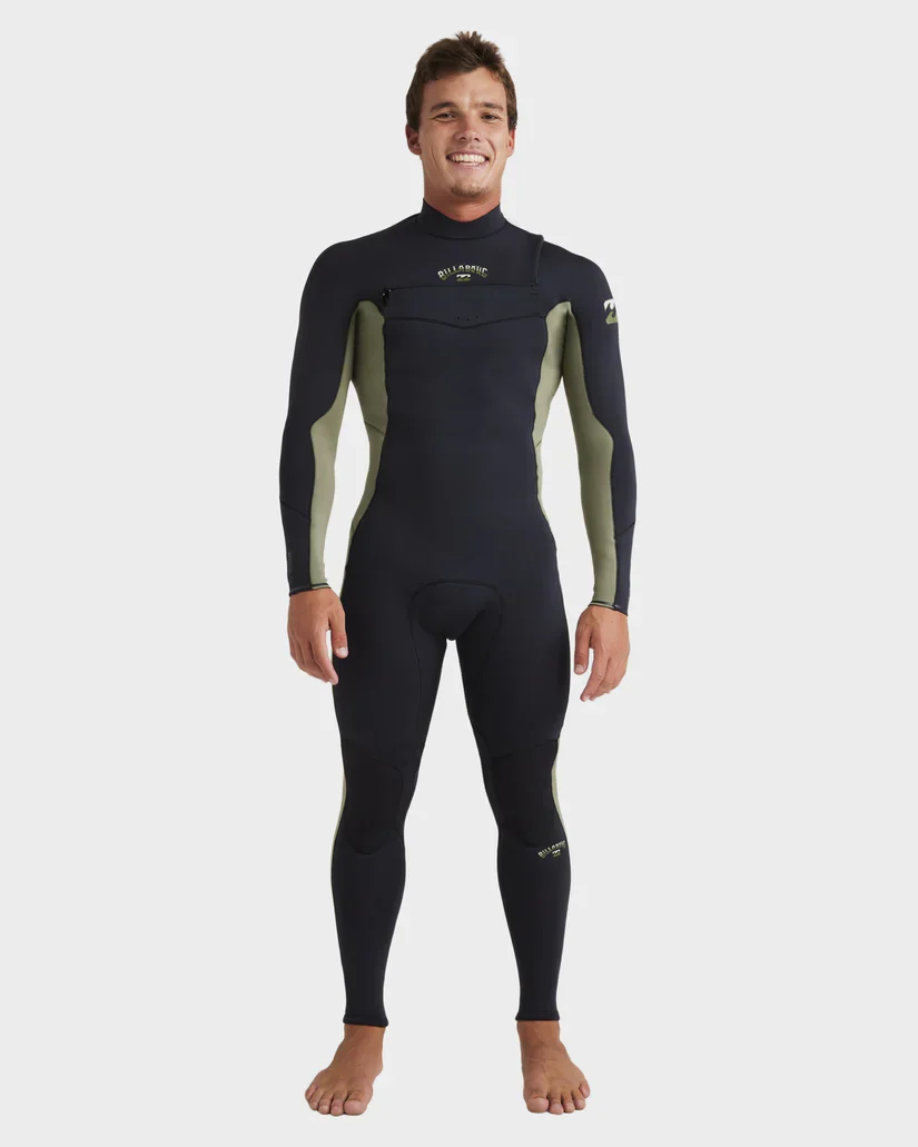 Mens 3/2mm Absolute Natural Chest Zip Steamer Wetsuit - Military