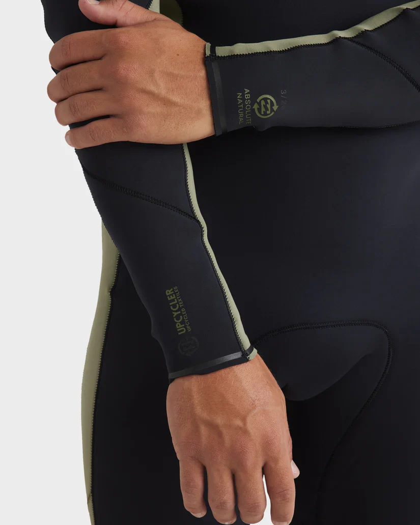 Mens 3/2mm Absolute Natural Chest Zip Steamer Wetsuit - Military - Image 9
