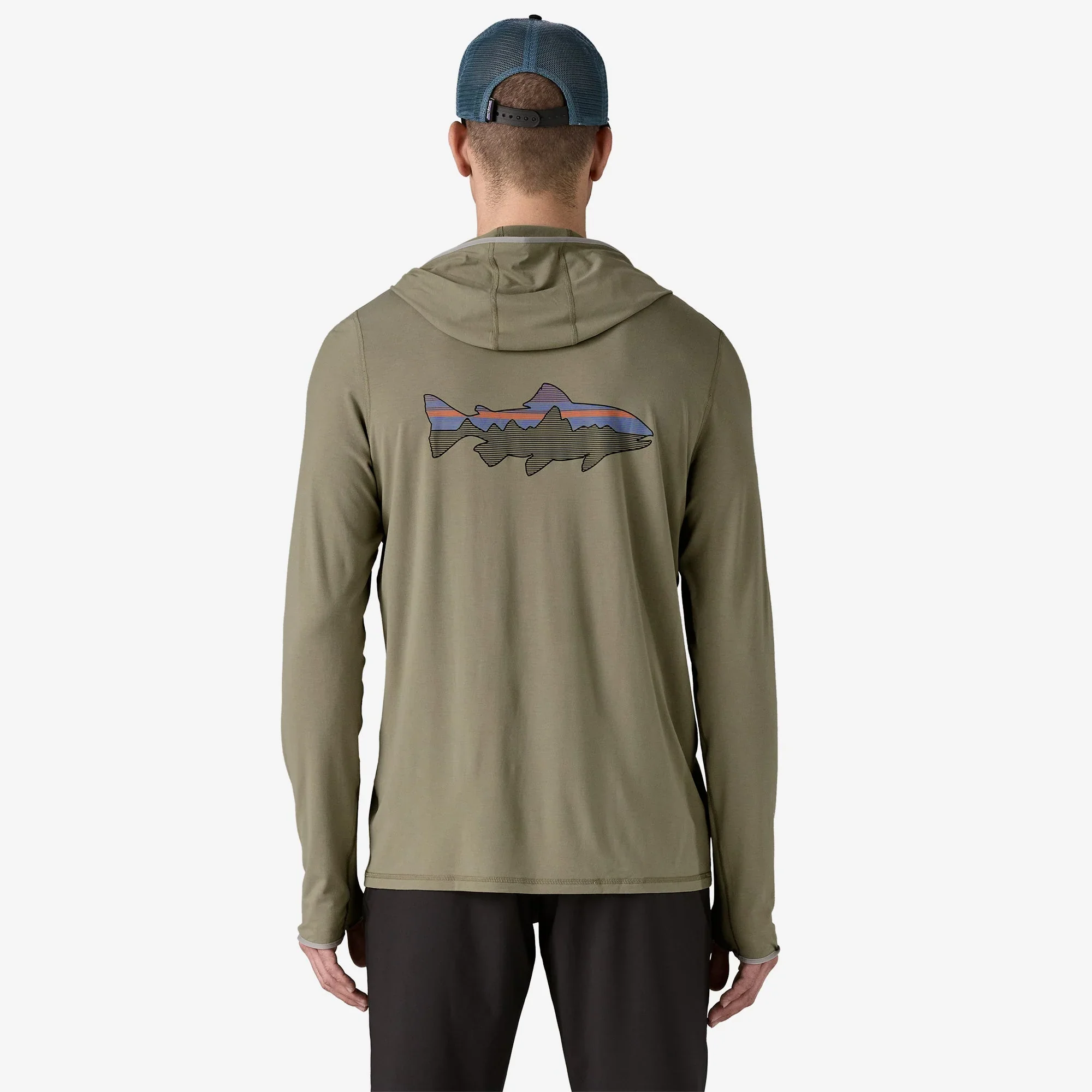 Men's Tropic Comfort Natural Graphic Sun Hoody - Fitz Roy Trout: River Rock Green - Image 4