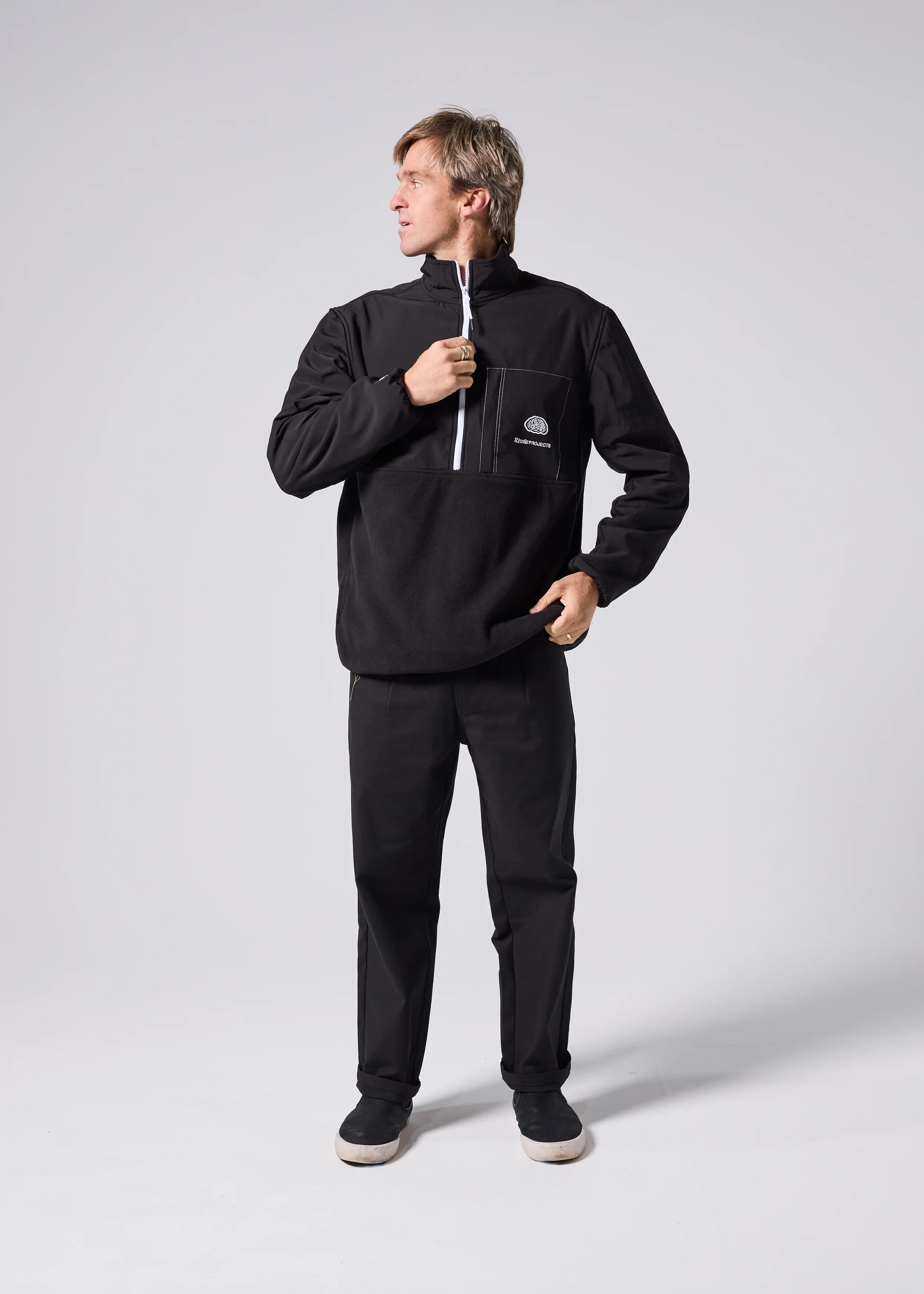Rivvia Projects 1/2 Zip Polar Fleece - Black/Bone - Image 3