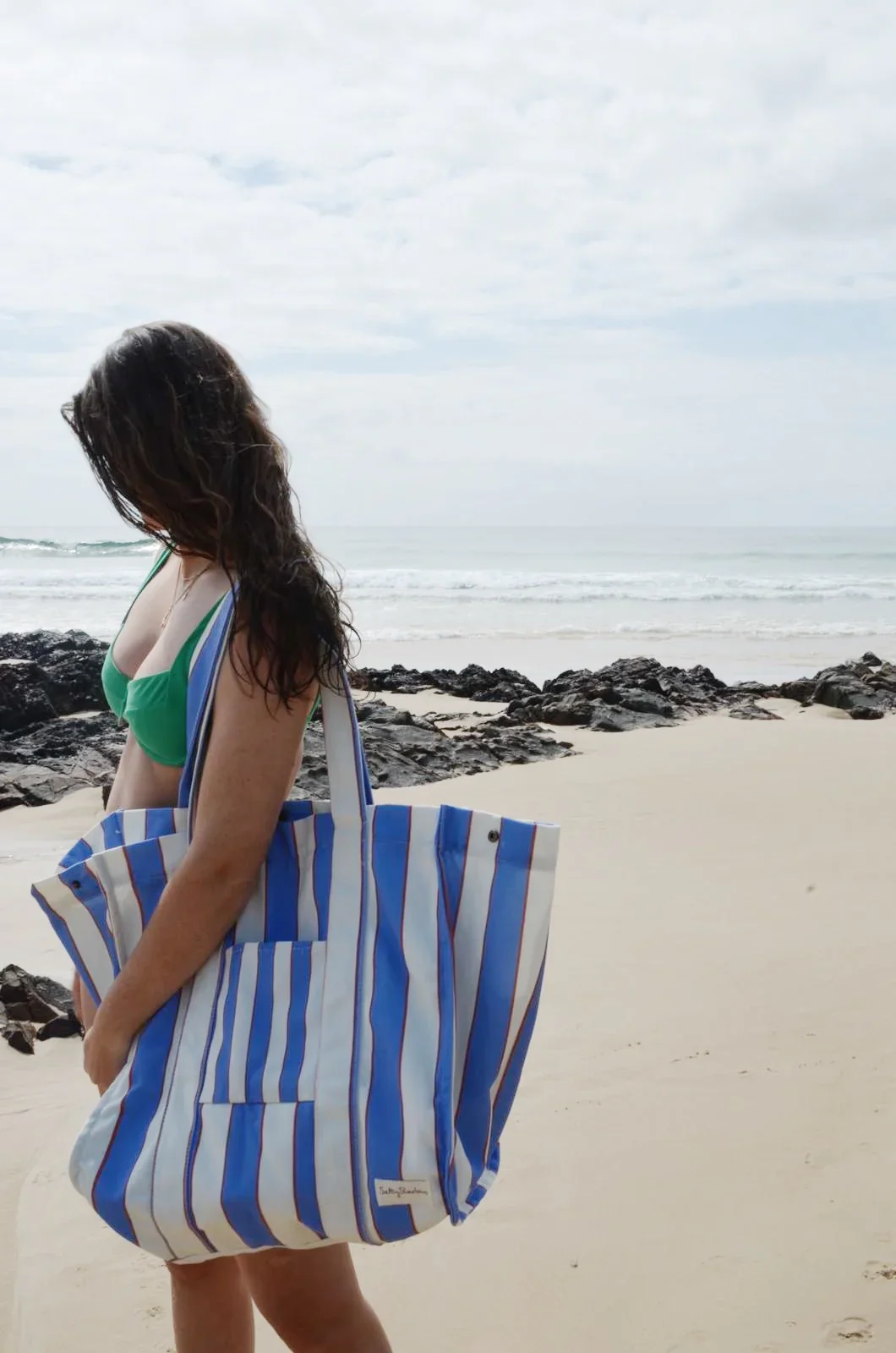 Salty Shadows Blue Stripe Oversized Canvas Beach Bag - Image 2