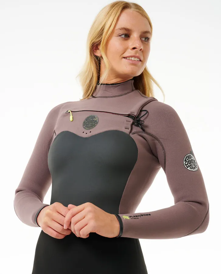 Womens Rip Curl Flashbomb 3/2 Chest Zip Wetsuit - Eggplant - Image 4